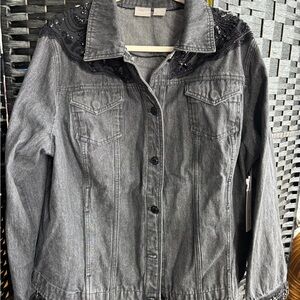 Chico's Black Embellished Jean Jacket